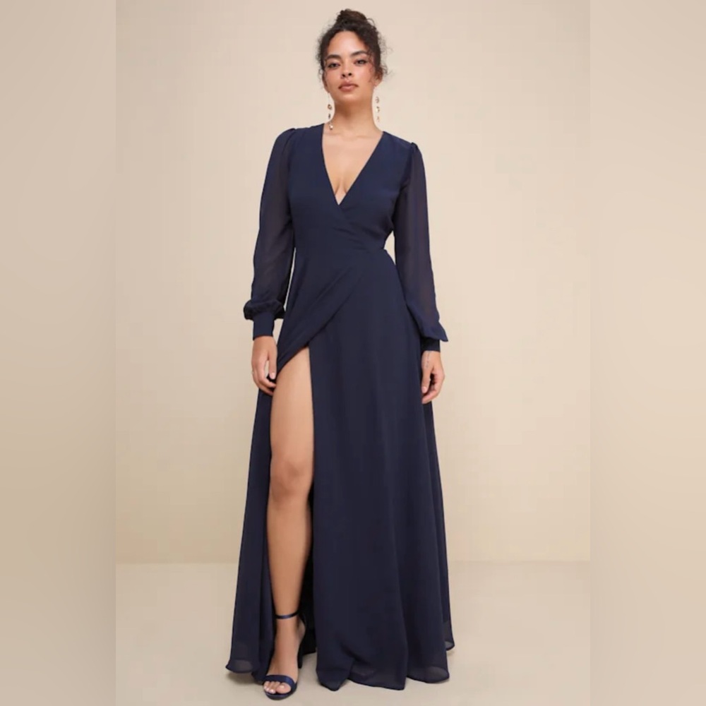 My Whole Heart Dark Navy Sheer Sleeve Maxi Dress